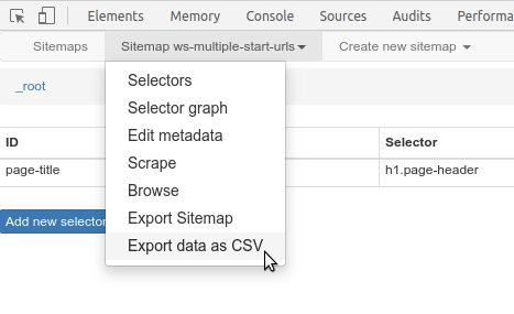 Fig. 1: CSV Data export from Web Scraper extension