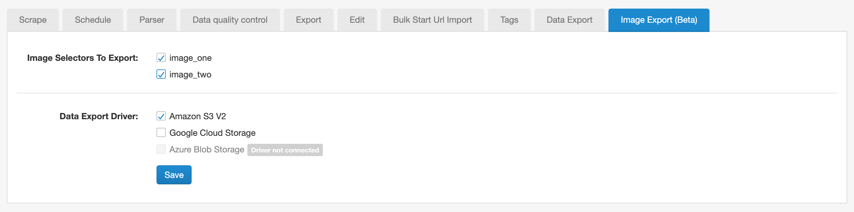 Fig. 1: Image export tab in Web Scraper Cloud